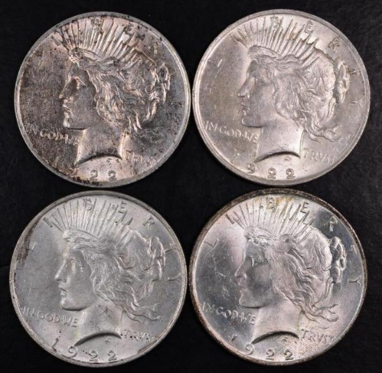 Group of (4) 1922 P Peace Silver Dollars.