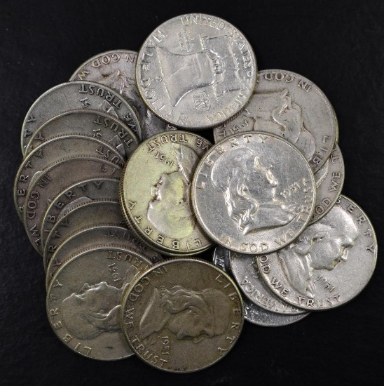 Group of (20) 1951 P Franklin Silver Half Dollars.