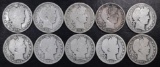 Group of (10) Barber Silver Half Dollars.