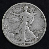 1916 S Walking Liberty Silver Half Dollar.