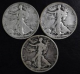 Group of (3) Walking Liberty Silver Half Dollars.