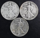 Group of (3) Walking Liberty Silver Half Dollars.