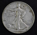 1938 D Walking Liberty Silver Half Dollar.