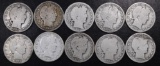 Group of (10) Barber Silver Half Dollars.