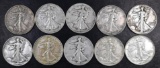 Group of (10) Walking Liberty Silver Half Dollars.