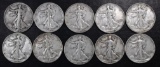 Group of (10) Walking Liberty Silver Half Dollars.