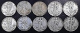 Group of (10) Walking Liberty Silver Half Dollars.