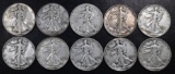 Group of (10) Walking Liberty Silver Half Dollars.