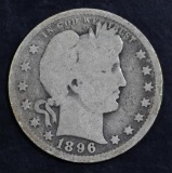 1896 O Barber Silver Quarter.