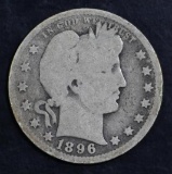 1896 O Barber Silver Quarter.