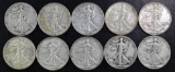 Group of (10) Walking Liberty Silver Half Dollars.