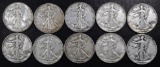 Group of (10) Walking Liberty Silver Half Dollars.