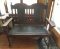 Antique Leather and Wood Bench