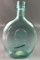 Antique Embossed Green Glass Portrait Flask w/ Open Pontil on Bottom