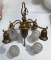 Vintage Brass Hanging Light Fixture w/ 4 Hand Painted Glass Shades
