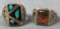Group of 2 : Sterling Silver Rings - Turquoise/Onyx Inlay and Striped Jasper