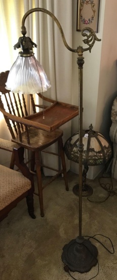 Antique Floor Lamp with Glass Shade