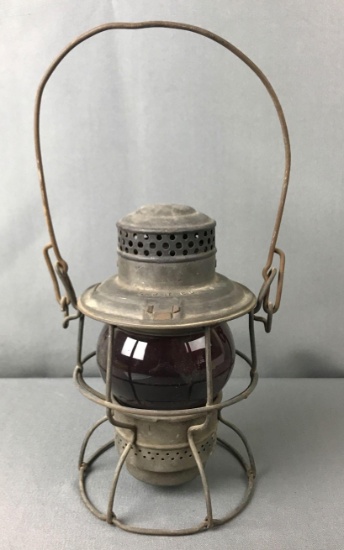 Antique C.R.T. Co. Railroad Lantern with red globe