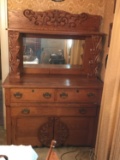 Antique Oak Sideboard Buffet w/ Mirror