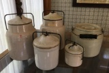 Group of 5 : Antique Western Stoneware Jars with Lids