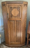 Antique Oak Wardrobe w/ Carved Panel Front