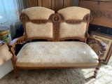 Antique Oak Loveseat w/ Floral Upholstery