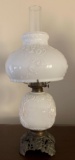 Antique Milk Glass Oil Lamp w/ Metal Base