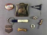 Group of 9 : Antique/ Vintage Automobile Themed Pinbacks, Stickpins and More