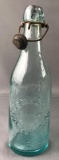 Antique Embossed Green Glass Seltzer Bottle w/ Lid