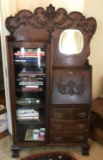 Antique Side-by-Side Oak Desk /Curio Cabinet Bookcase