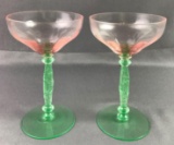 Group of 2 : Watermelon and Pink Depression Glass Champagne Coupes