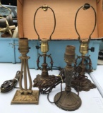 Group of 4 : Vintage Brass Lamp Bases