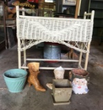 Vintage Wicker Plant Stand w/ Insert + Pots