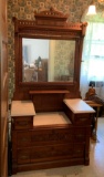 Antique Walnut Dresser Vanity w/ Marble Top and Beveled Glass Mirror