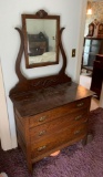 Antique Oak Dresser w/ Beveled Glass Mirror