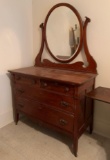 Antique Oak Dresser w/ Beveled Oval Glass Mirror
