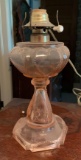 Vintage Pink Depression Glass Electrified Oil Lamp w/ Beaded Heart Design