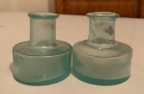 Lot of 2 : Antique Aqua Glass Inkwells