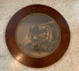 Antique Round Quarter Sawn Oak Picture Frame w/ Tiger Print