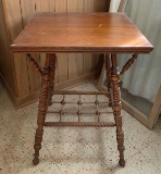 Antique Oak Lamp Table w/ Spiral Turned Design