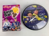 Dale Earnhardt Wall Clock and Signed Cereal Box