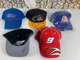 Group of 5 : Signed NASCAR Caps