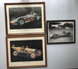 Group of 3 : Framed Indy Race Car Pictures