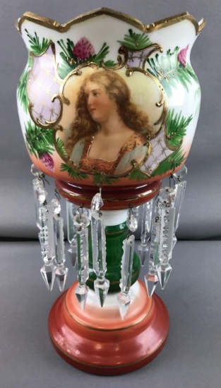 Antique hand painted mantle luster lamp