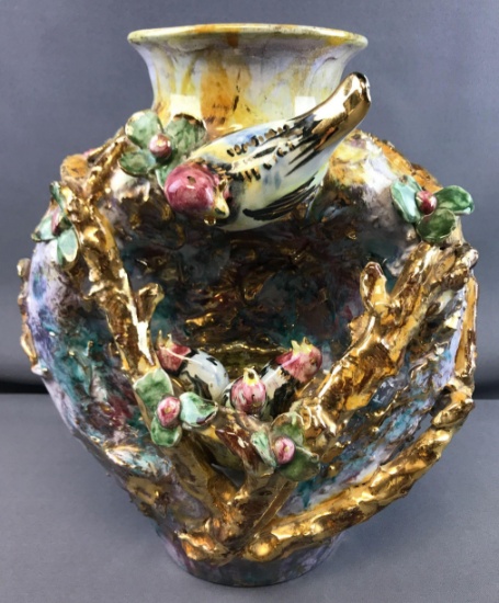 Pauls hand painted vase birds in nest