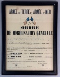 WW1 French Mobilization Order in Nice Antique Frame