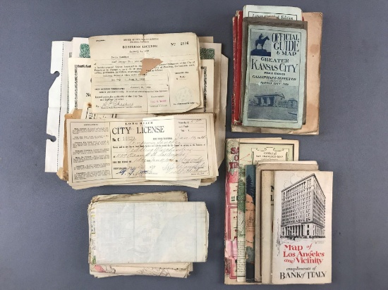 Group of 40+ Vintage Street Maps, Guides, Peddlers Licenses, and more