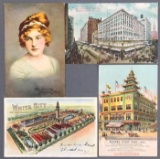 Postcards-antique advertising, buildings, street views