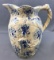 Antique Blue and White Spongeware Pottery Pitcher