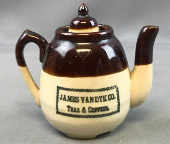 Antique Advertising Stoneware Miniature Teapot